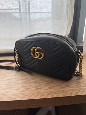 Gucci Black Quilted GG Marmont Camera Crossbody